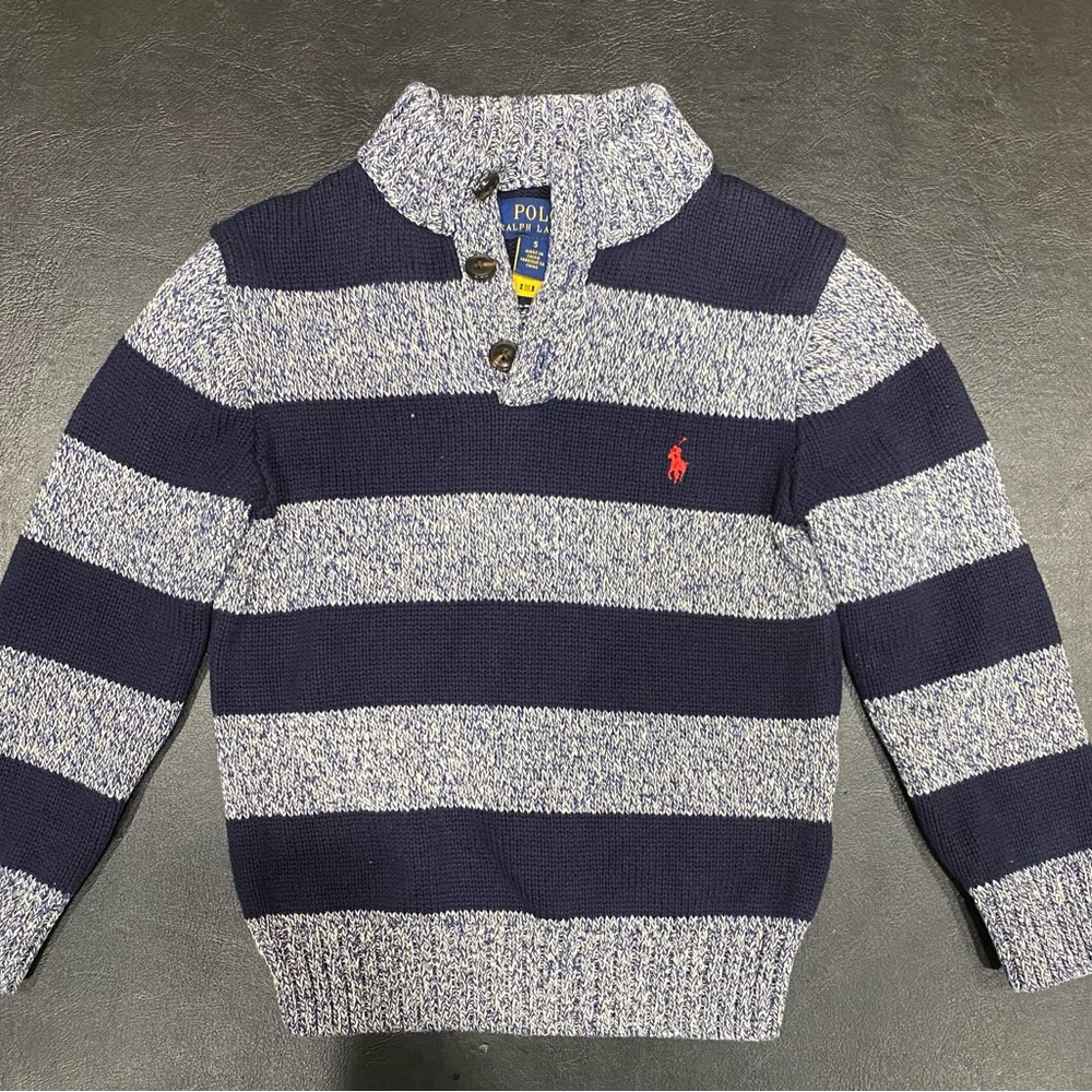 Pre-Owned Boy’s Polo Ralph Lauren Cotton Ragg Blue/White Striped Sweater size 5